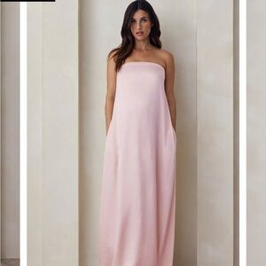 Bumpsuit maxi strapless brushed satin gown
